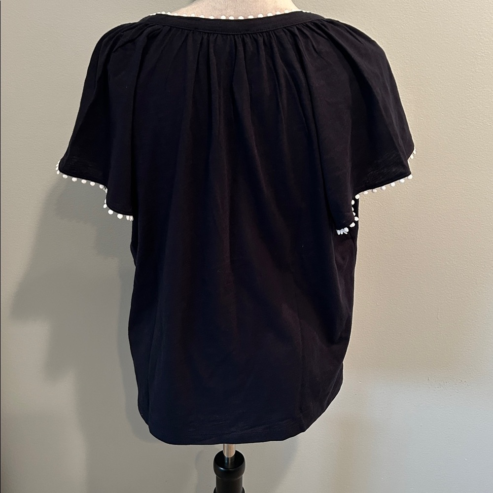 Tommy Hilfiger Navy Short Sleeve Tee with Pompom Trim L - Picture 4 of 4